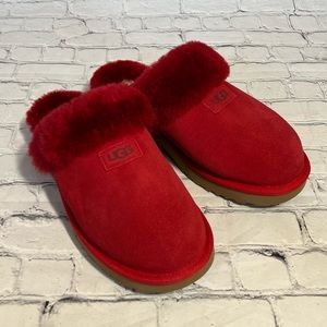 UGG Cozy Slipper, Ribbon Red Fuzzy Slippers, Cherry Red Plush Slip-Ons Sz 11